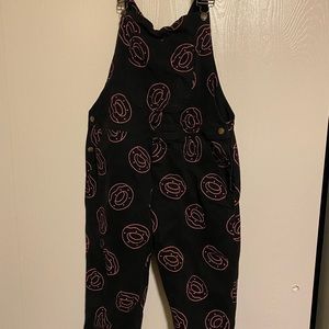 Women's Odd Future OFWGKTA Black All Over Donut Print Overalls Size Large